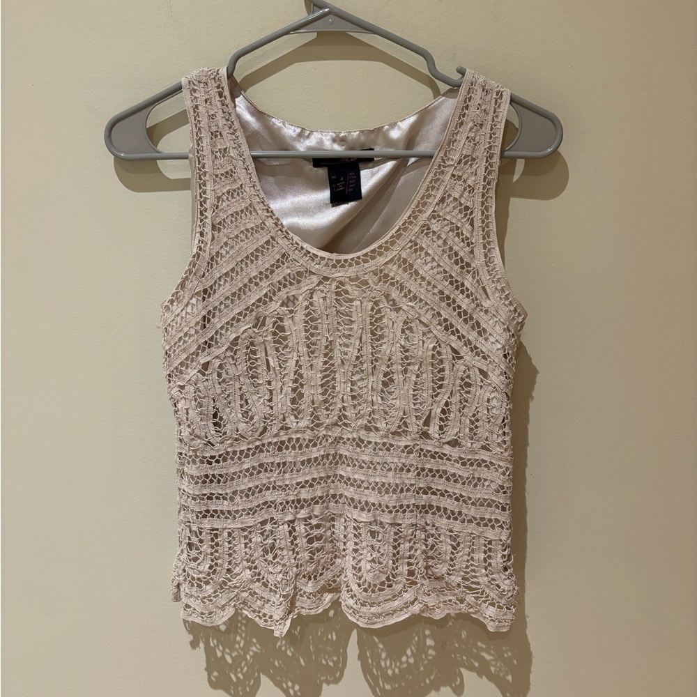 Willi Smith Cream Lace Tank Top